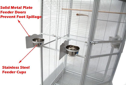 64" Extra Large Corner Bird Flight Breeding Wrought Iron Rolling Parrot Cage Side Solid Metal Plate