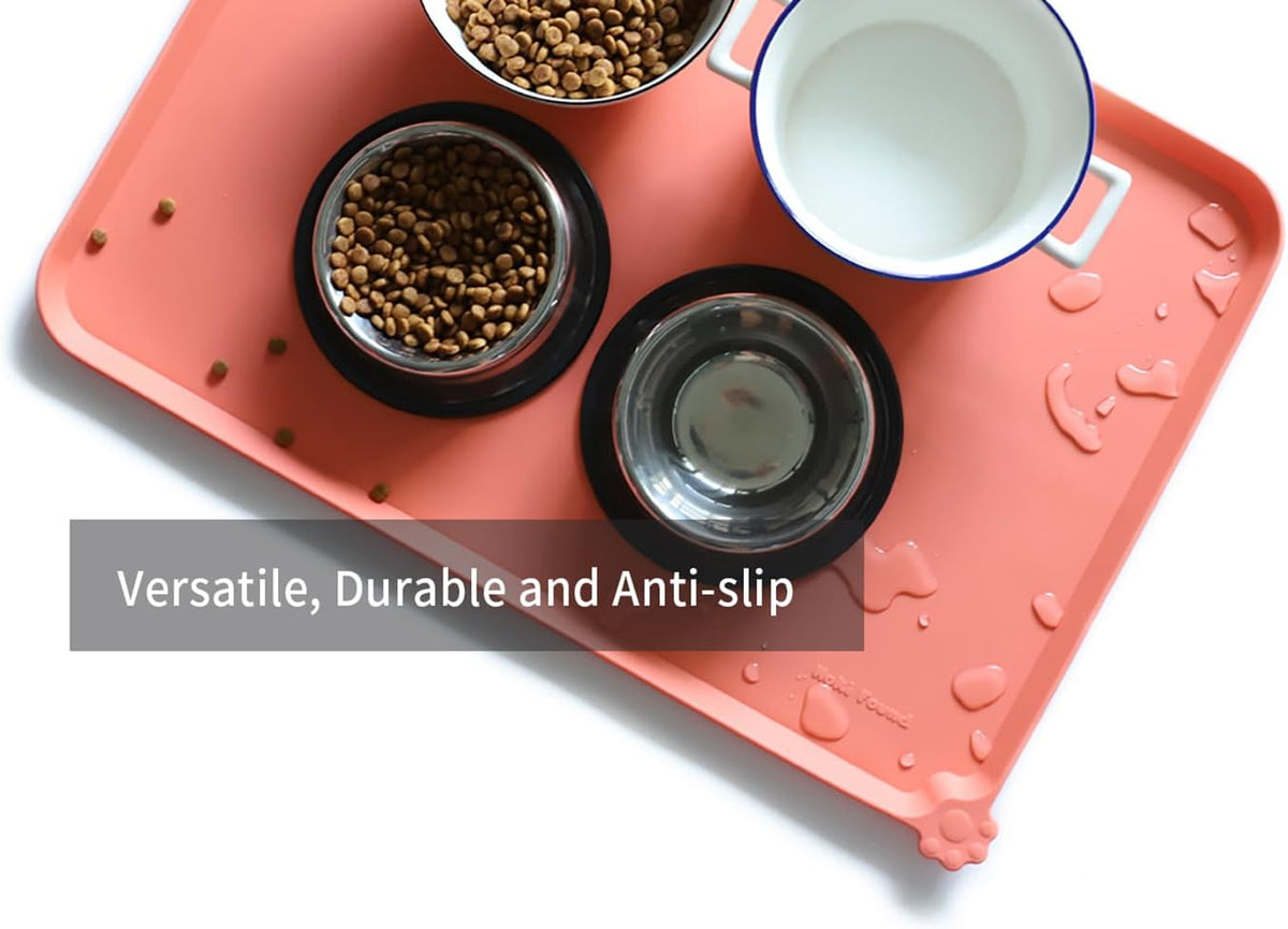 Hoki Found Large Silicone Pet Feeding Mats Tray - Non Slip Dog Cat Bowl Mats - Waterproof - Burnt