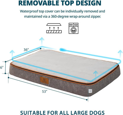Orthopedic Memory Foam Giant Dog Bed - 6" Thick Beds for Large Sized Dog - Waterproof Removable