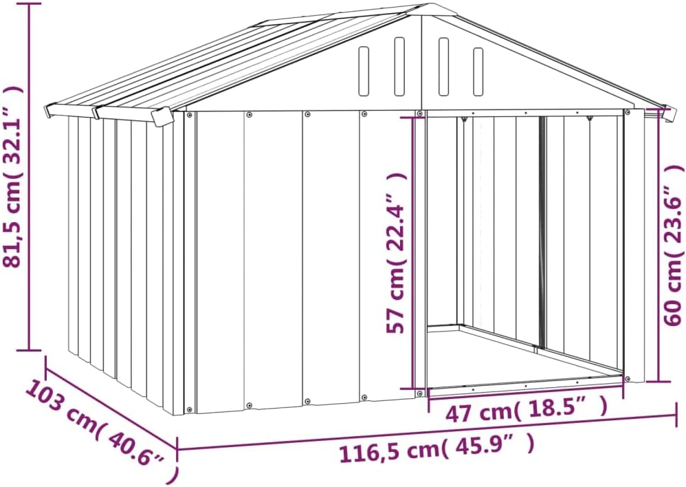 vidaXL Anthracite Dog House | Durable Galvanized Steel Construction | Outdoor Weather Resistant