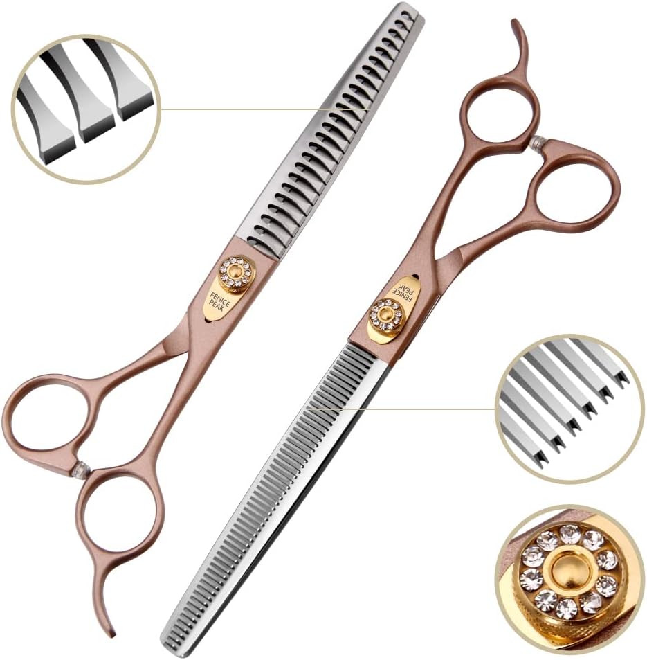 Fenice Peak 7‘’ Professional Dog Grooming Scissors Set Rose Gold 440C Stainless Steel Straight