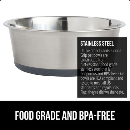 GORILLA GRIP Set of 2 Dog Bowls, Holds 4 Cups (32 fl oz), Heavy Duty Metal Food and Water Bowl for