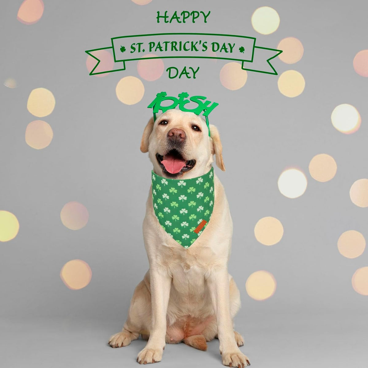PTDECOR St.Patrick's Day Dog Bandana,Green Shamrock Reversible Holiday Dog Scarf, Multi Size