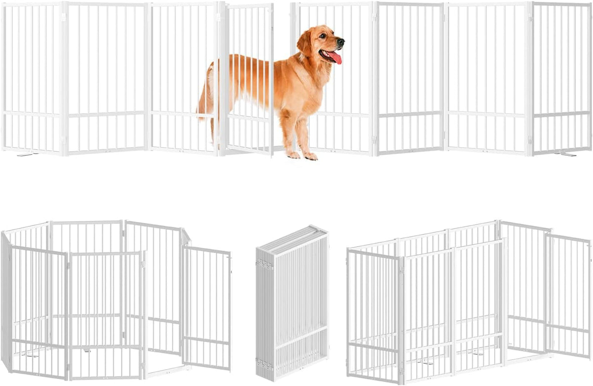 Full Metal Freestanding Dog Gate with Door, 36''Height Foldable Pet Dog Fence for Indoor & Outdoor