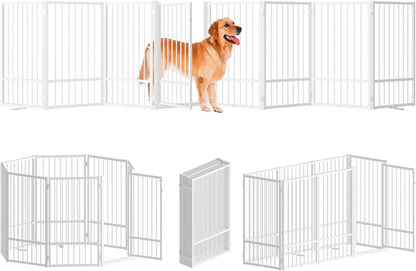 Full Metal Freestanding Dog Gate with Door, 36''Height Foldable Pet Dog Fence for Indoor & Outdoor