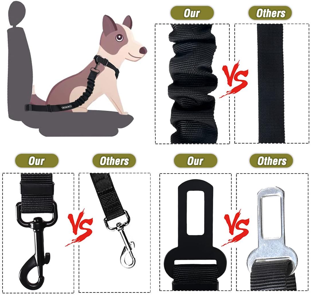 COOYOO Dog Seat Belt,3 Piece Set Retractable Dog Car Adjustable Seatbelts for Vehicle Nylon Pet