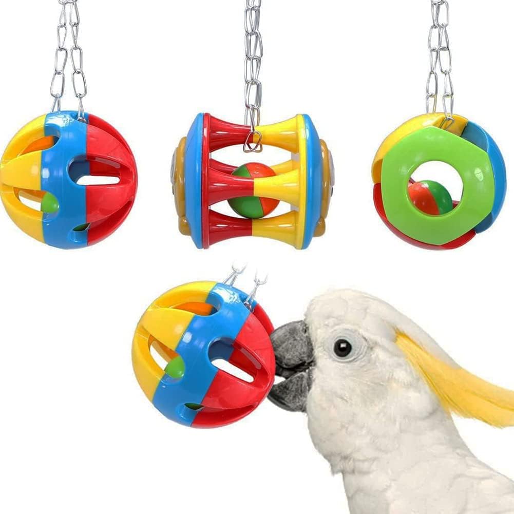 Litewoo 3 Pack Bird Chew Toy Bells Balls Set Parrot Training Toy Cage Accessories for Parakeet