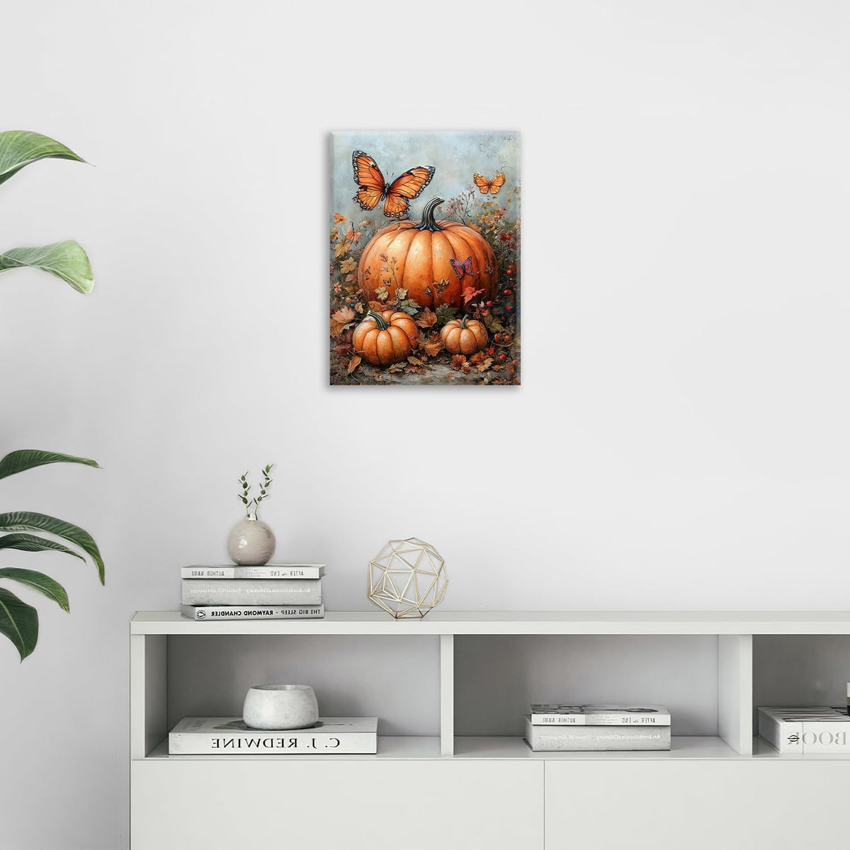 Fall Pumpkin Pictures Wall Art, Rustic Thanksgiving Bathroom Wall Decor, Farmhouse Autumn Butterfly