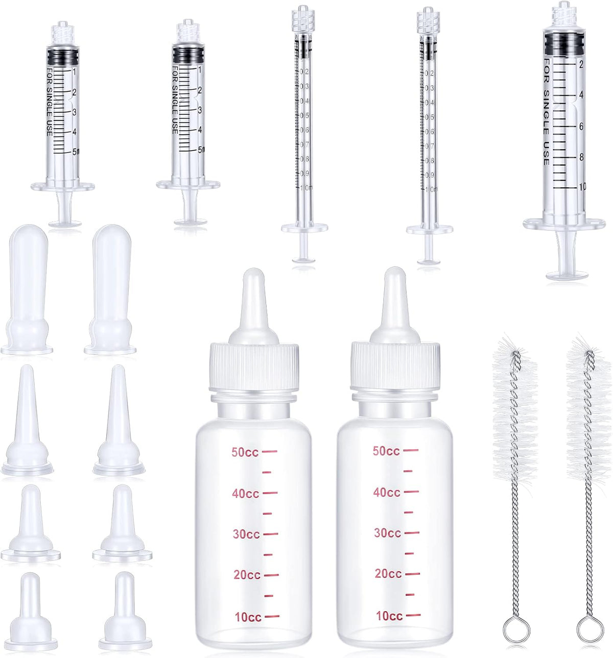 17 Pieces Pet Nursing Bottle Kit Including 2 Pet Feeding Bottle, 8 Replacement Feeding Nipples, 5