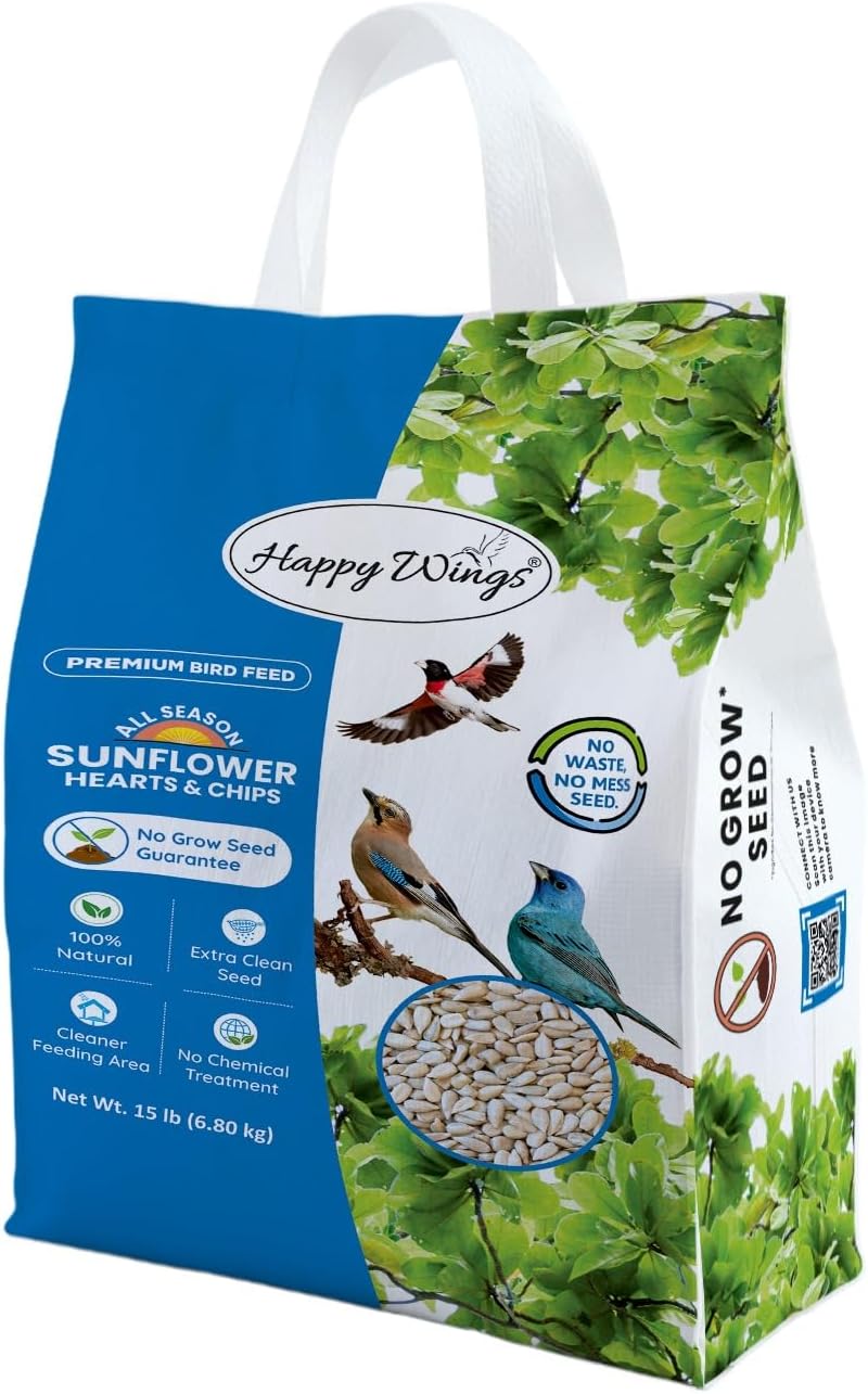 Sunflower Hearts & Chips Bird Food 15 lbs No Mess, No Waste Seed No Grow Formula Ideal for Wild