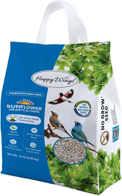 Sunflower Hearts & Chips Bird Food 15 lbs No Mess, No Waste Seed No Grow Formula Ideal for Wild