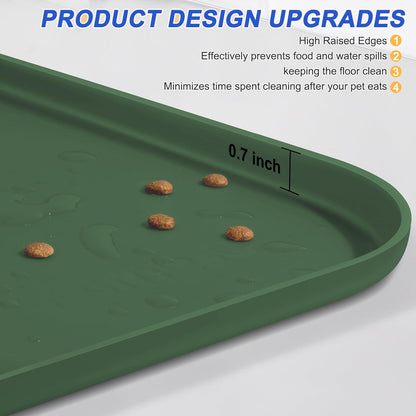 Silicone Pet Feeding Mat with Raised Edge for Food and Water, Dog Bowl Mats, Cat Bowls Placemat