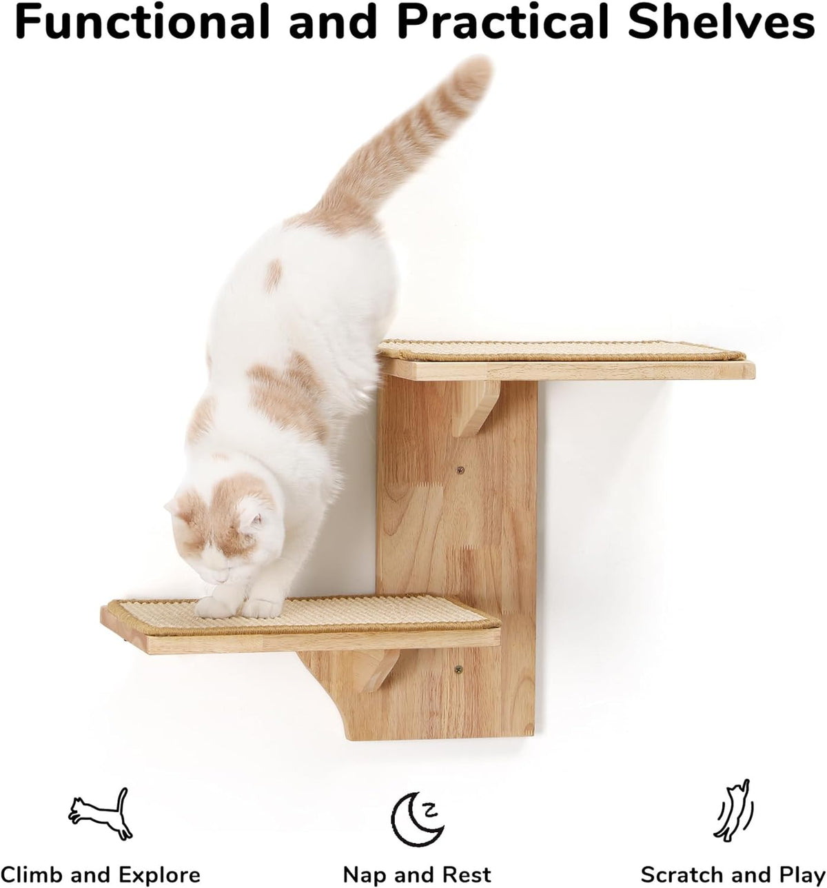 FUKUMARU Cat Wall Shelves, 2 Platform Kitten Wall Furniture, Tree Shape Wall-Mounted Floating Shelf