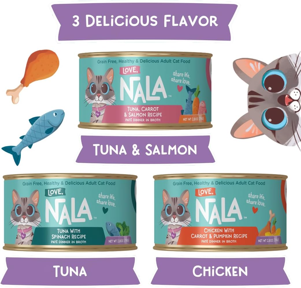 LOVE, NALA - Natural Adult Cat Wet Food - Pate Variety Pack - Tuna, Chicken, Tuna and Salmon