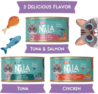 LOVE, NALA - Natural Adult Cat Wet Food - Pate Variety Pack - Tuna, Chicken, Tuna and Salmon