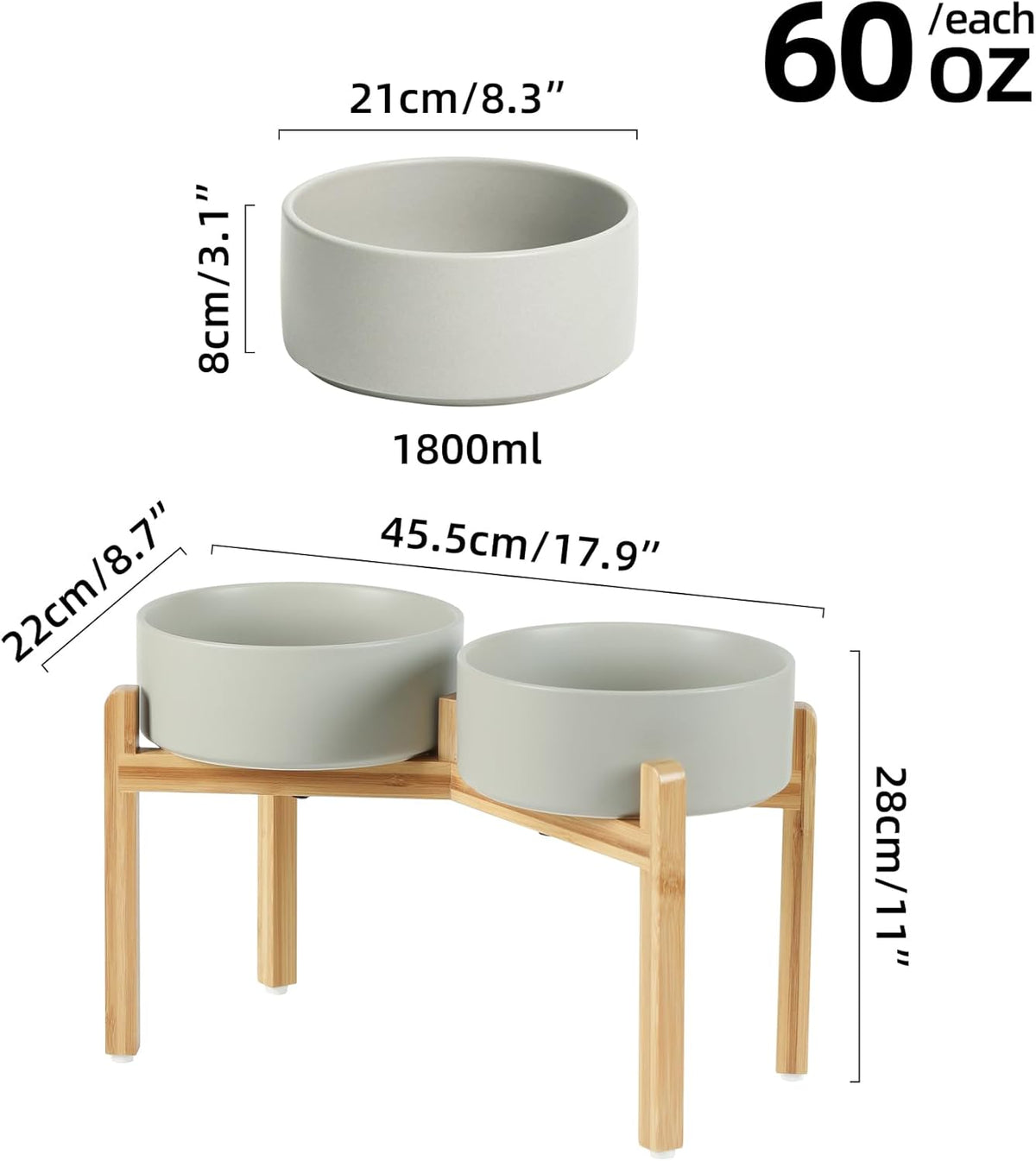 Ceramic Raised Double Bowls Set with Stand, Food & Water Bowls for Large Breed Dogs, Weighted Dog