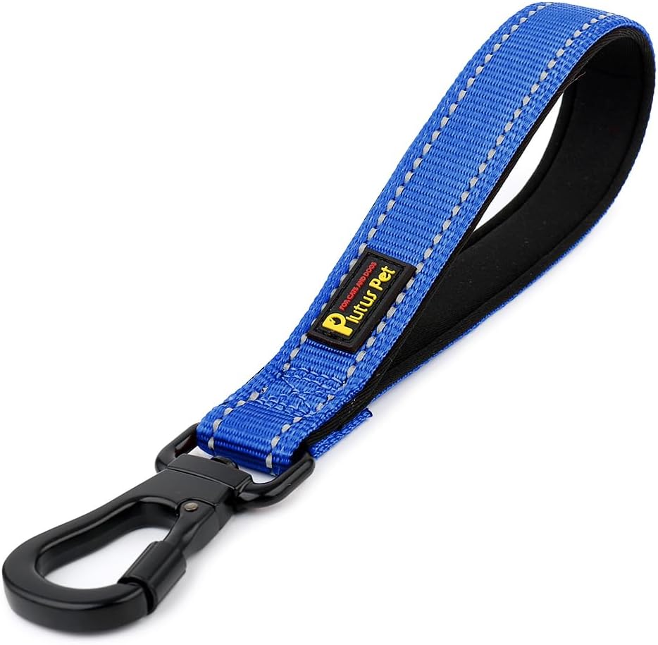 PLUTUS PET Short Dog Leash, Reflective Nylon Padded Handle, Strong Traffic Leash with Carabiner