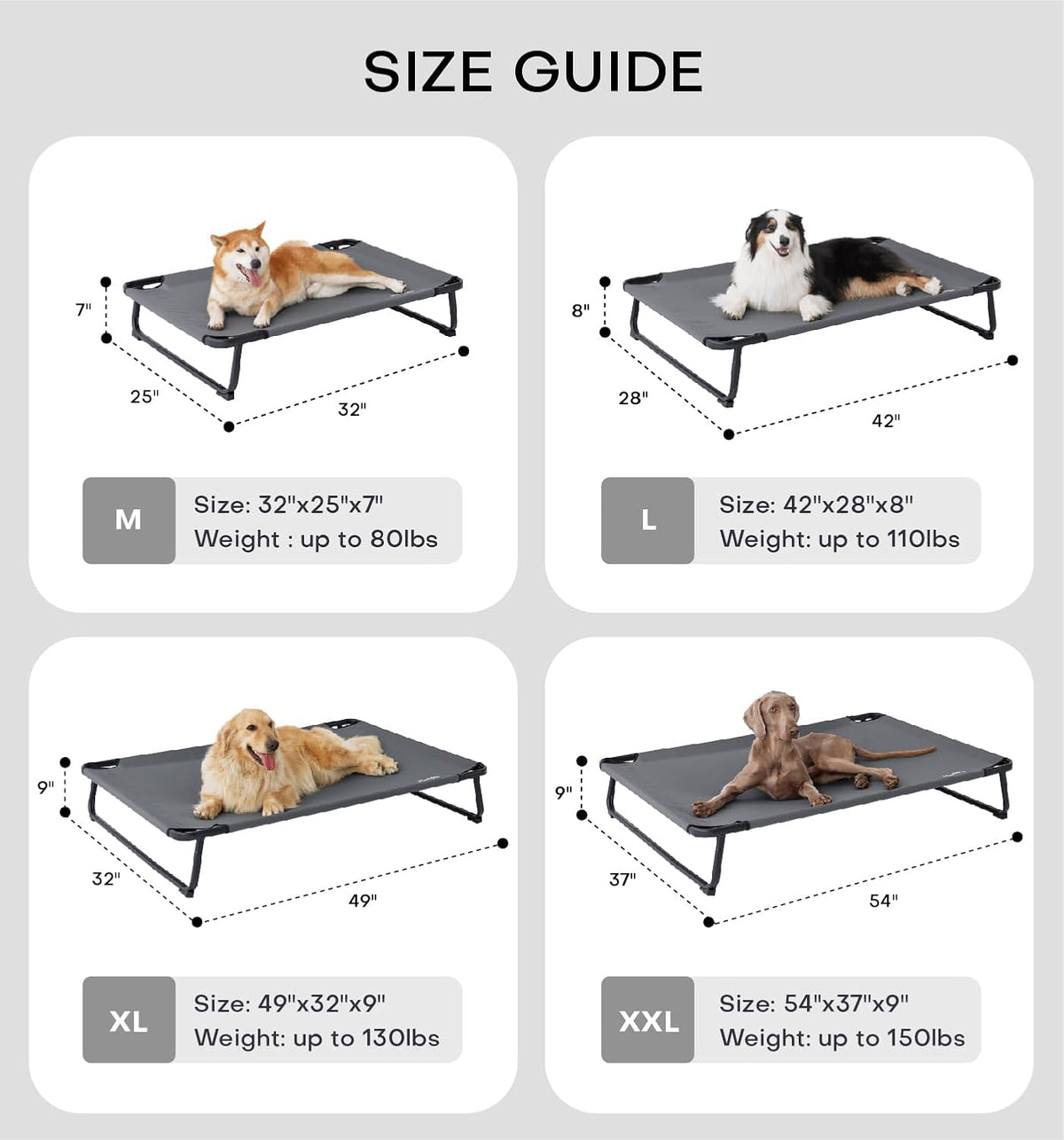 Made4Pets Outdoor Elevated Dog Bed for Large Dogs - Cooling Raised Pet Cot with Skid-Resistant