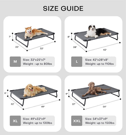 Made4Pets Outdoor Elevated Dog Bed for Large Dogs - Cooling Raised Pet Cot with Skid-Resistant