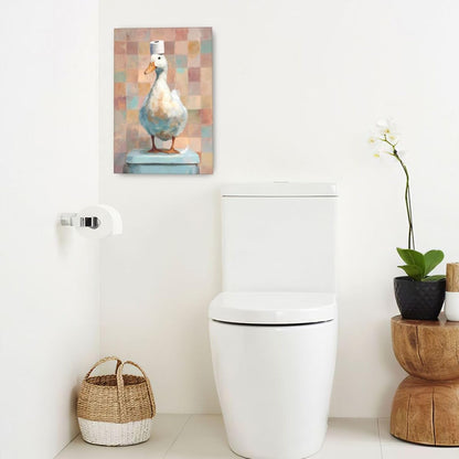 Funny Duck Bathroom Wall Art Cute Duck on Toilet Canvas Wall Decor Funny Quirky Farm Animal
