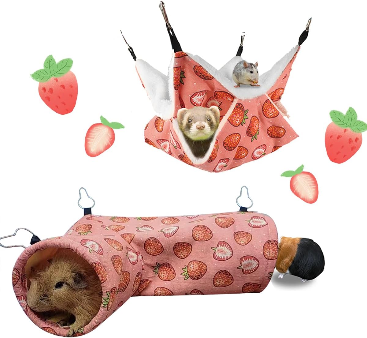 LYART Guinea Pig Rat Ferret Hammock & Warm Bed - Small Pet Hideout Tunnel Cave Hanging Bunkbed