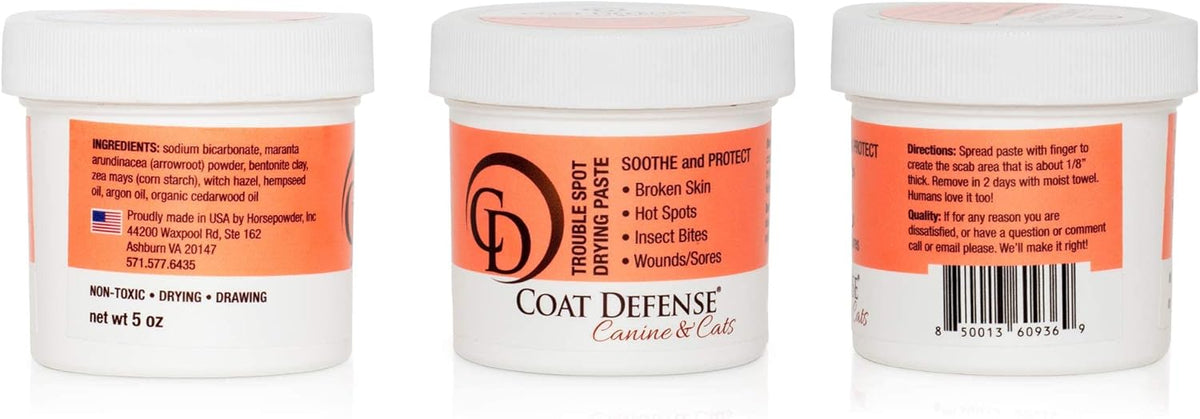 COAT DEFENSE Trouble Spot Drying Paste - Made in USA - 5 Oz Dog & Cat Skin Care, Itchy Skin &