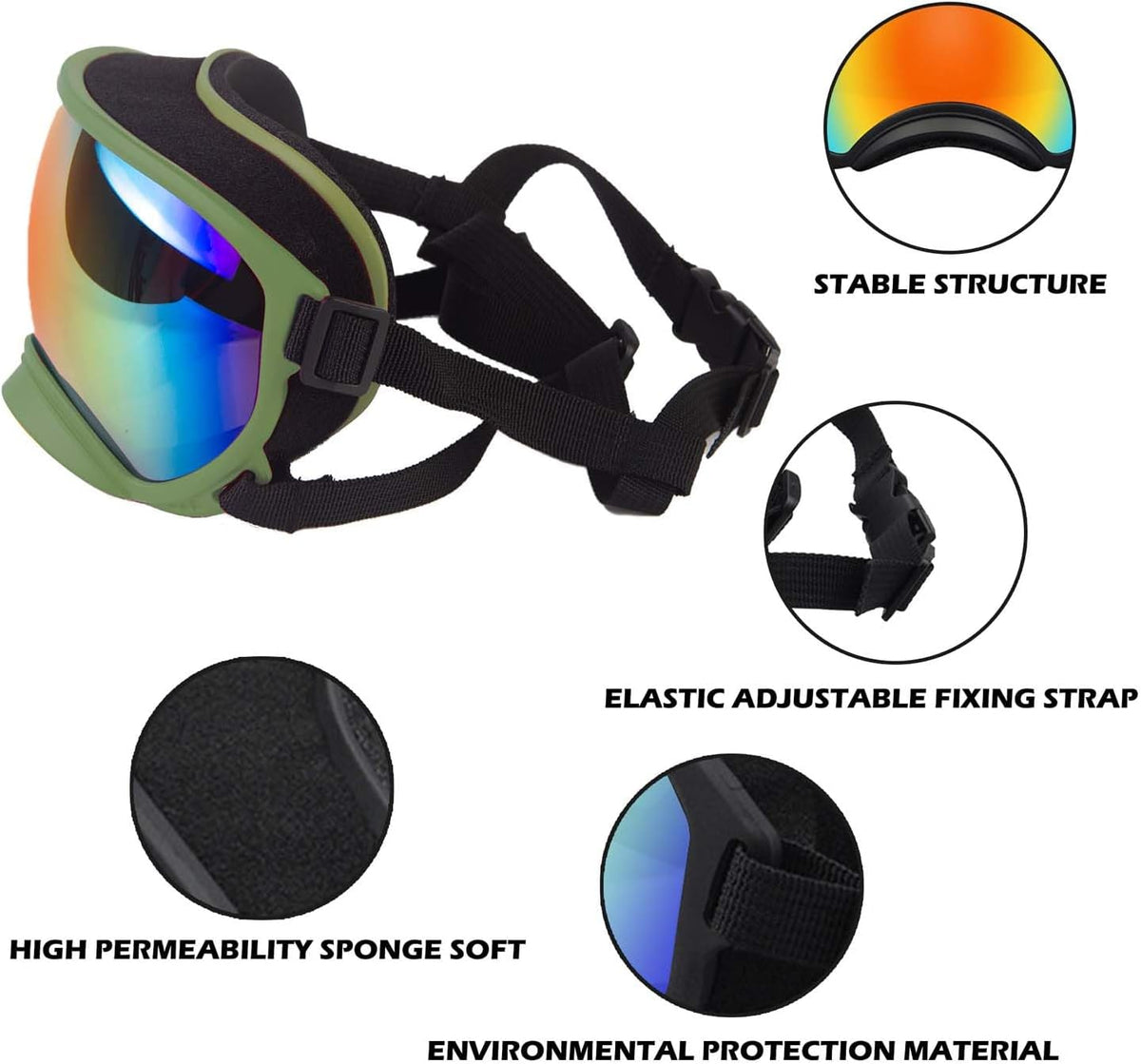 Medium Dog Sunglasses with Adjustable Strap UV Protection, Winproof Dog Puppy Sunglasses, Suitable