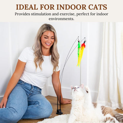Suction Cup Cat Toys for Indoor Cats Interactive Suction Cup Cat Wand Toy Feather Teaser for Indoor