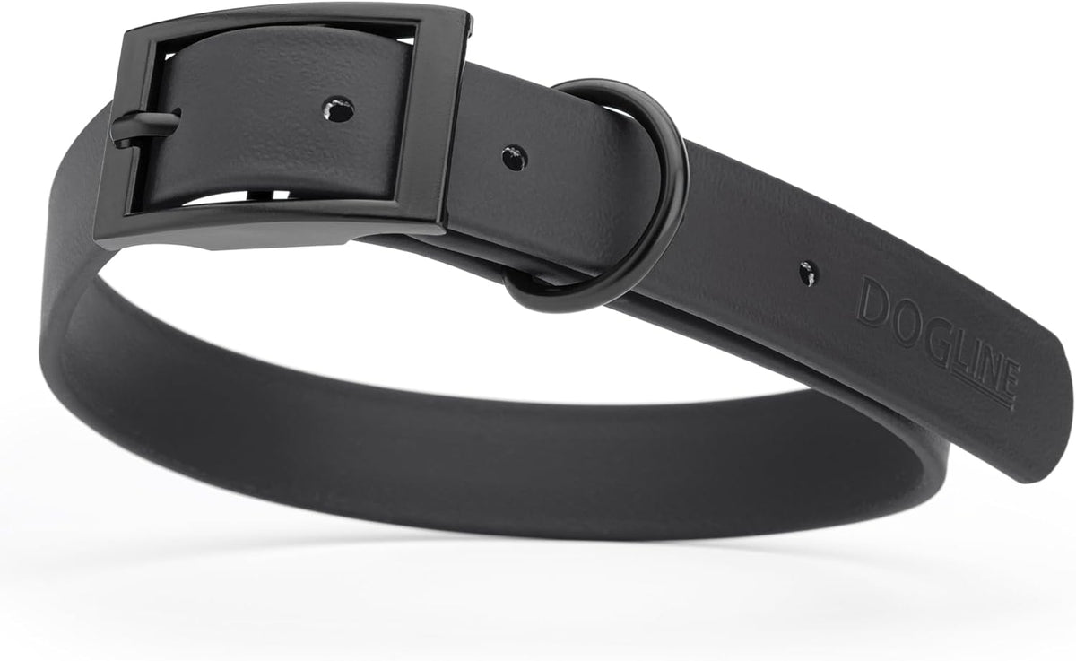 Dogline Biothane Waterproof Dog Collar Strong Coated Nylon Webbing with Black Hardware Odor- Proof