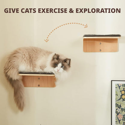 2 Set Cat Wall Steps - Wooden Cat Climbing Shelf for Wall - Cats Wall Stairs with Scratching Mat