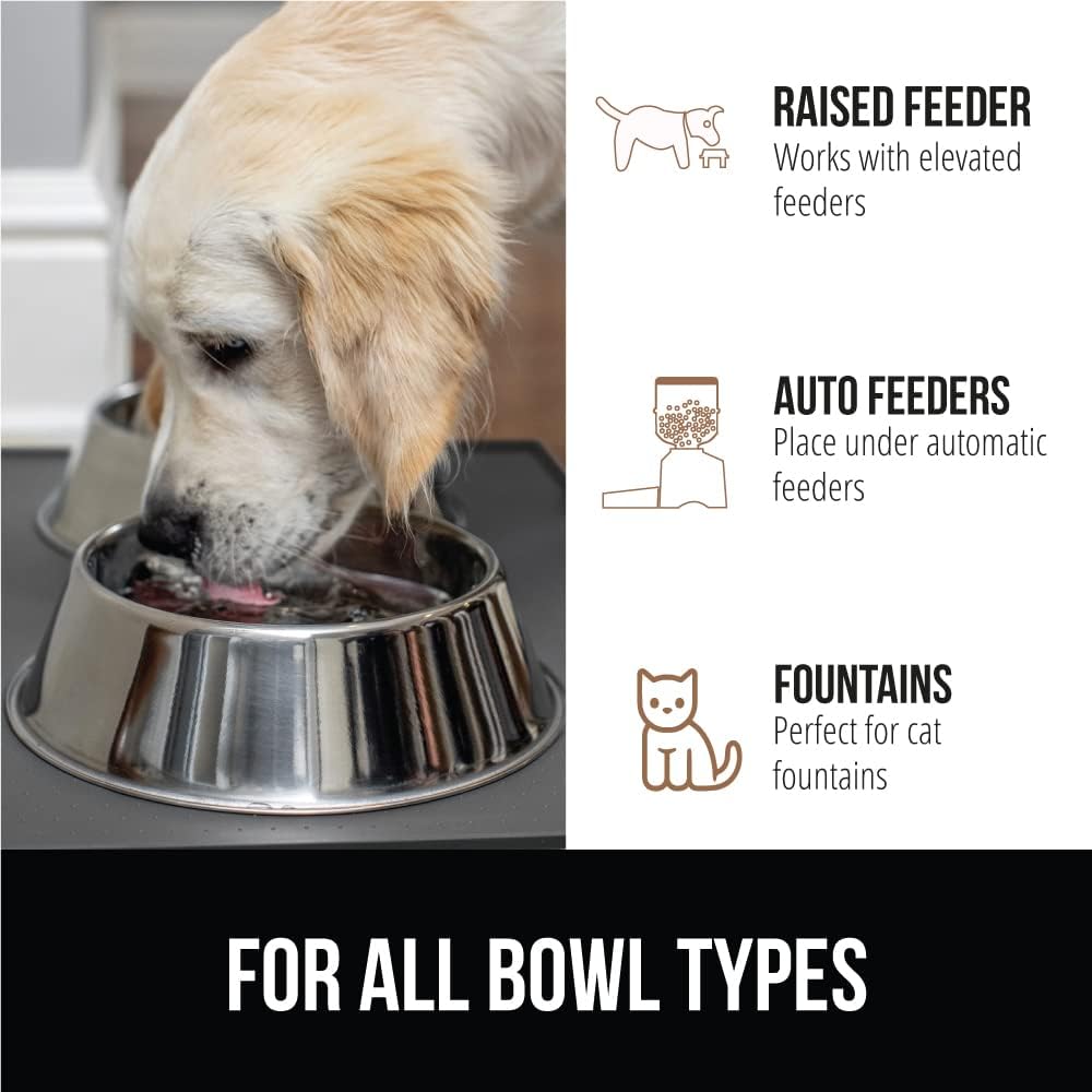 GORILLA GRIP 100% Waterproof Raised Edge BPA Free Silicone Pet Feeding Mat, Dog Cat Food Mats