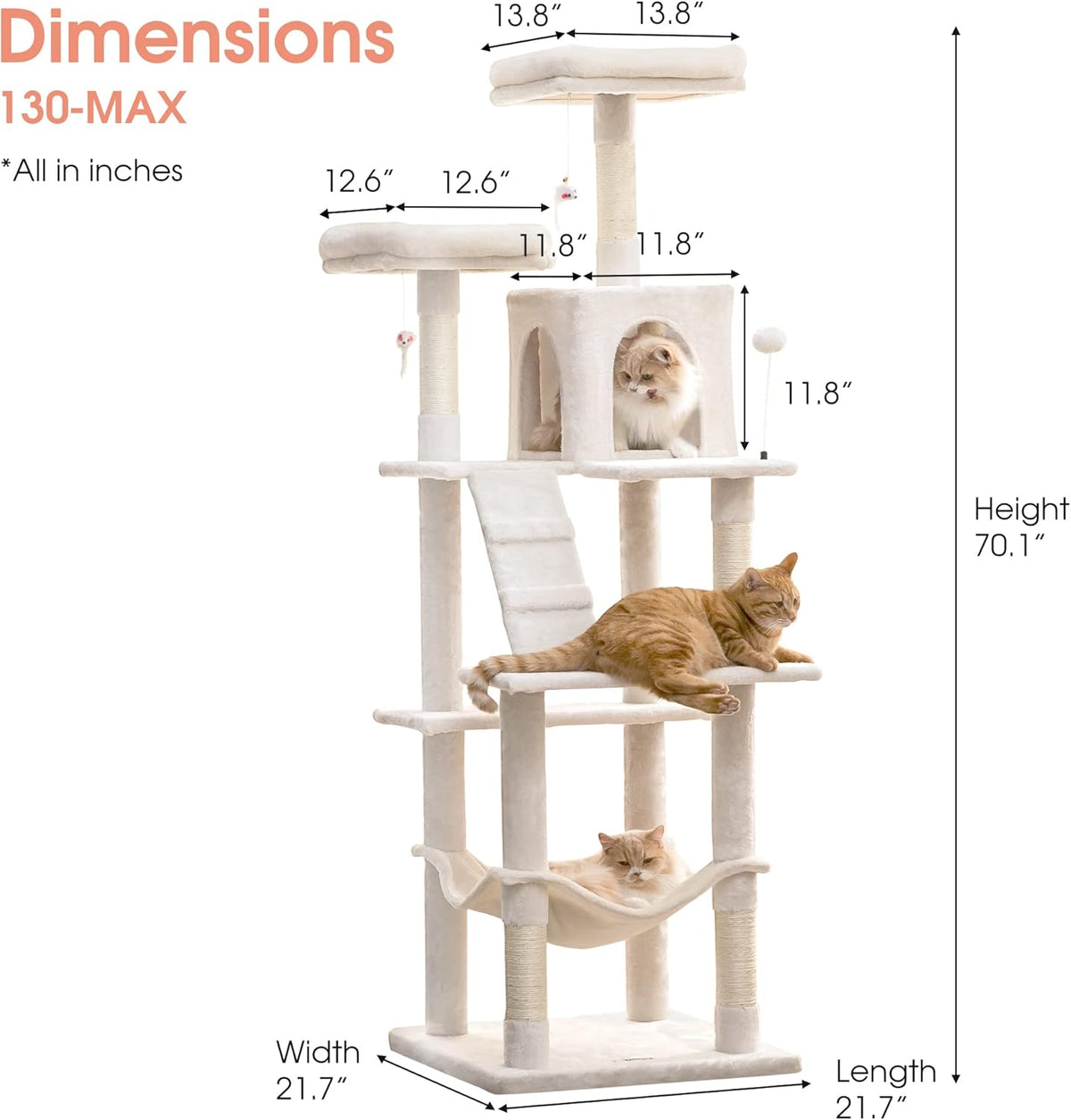 MWPO 70.1-Inch Large Cat Tree, Multi-Level Tall Cat Tower for Indoor Cats, Plush Cat Condo with Big