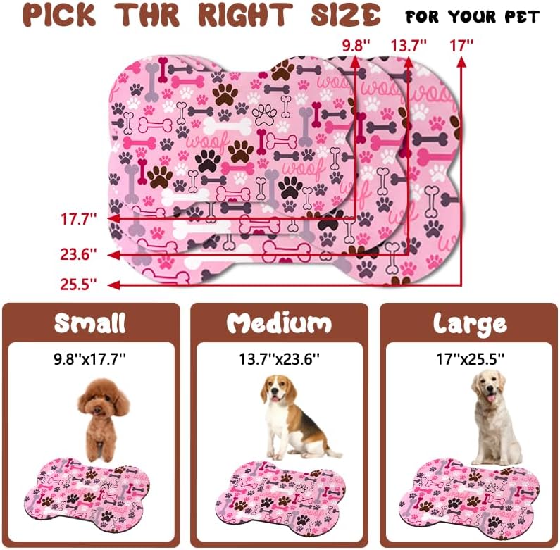 Dog Food Mats for Floors Waterproof, Pet Feeding Absorbent Water Bowl Mat Cat Placemats Pink Bone