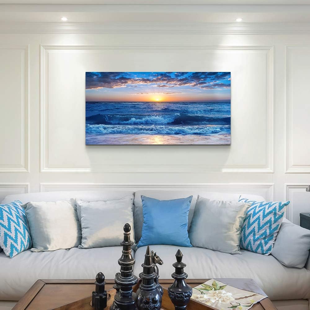 canvas wall art for living room Blue Ocean Sea sun landscape painting bathroom Wall Decor Ready to