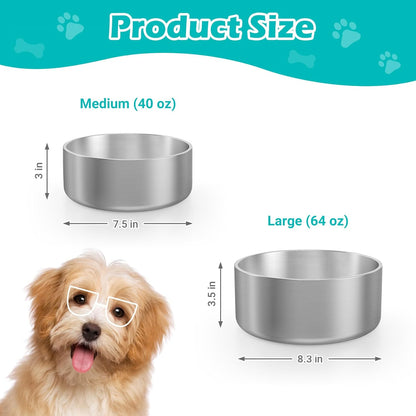 LIANLAI Stainless Steel Dog Bowls, Rust-Resistant Metal Large Dog Bowl, Double-Walled Puppy Water