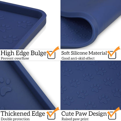 Ptlom Silicone Pet Placemat for Dog and Cat, Waterproof Non-Slip Pet Feeding Bowl Mats for Food and
