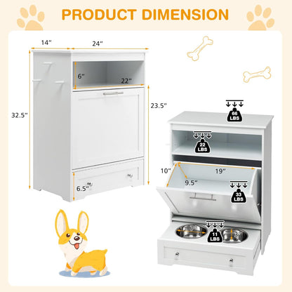 Tangkula Pet Feeder Station, Dog Food Storage Container with Double Pull Out Dog Bowls, Pet Food