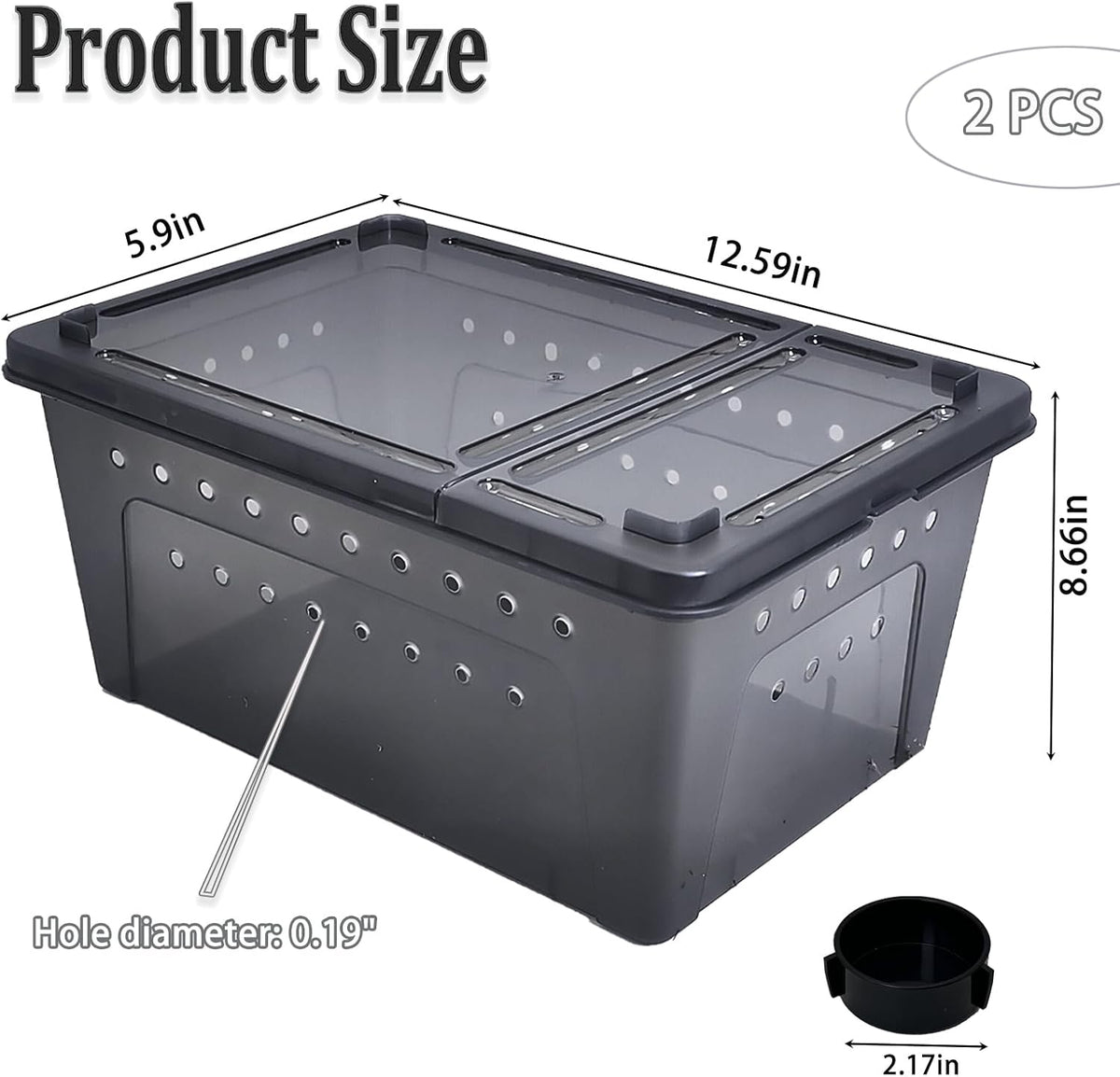 PINVNBY Reptile Enclosure Terrarium 2-Pack - 12.6"x8.7"x5.9" Multi-Purpose Transparent Plastic