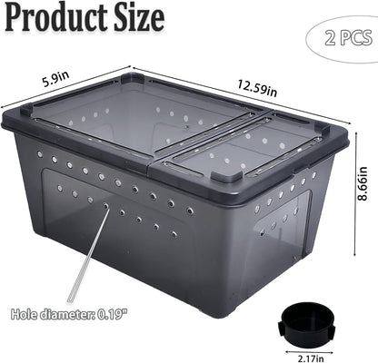 PINVNBY Reptile Enclosure Terrarium 2-Pack - 12.6"x8.7"x5.9" Multi-Purpose Transparent Plastic