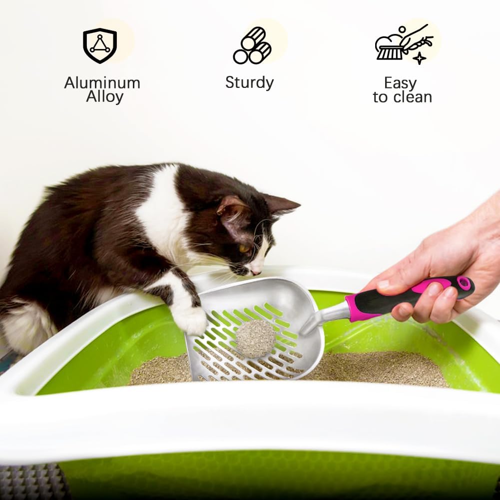 Cat Litter Scoop-Metal Cat Scooper-Long Handle Scoop,Cat Scooper-Poop Sifting-Mesh Shovel-Suitable
