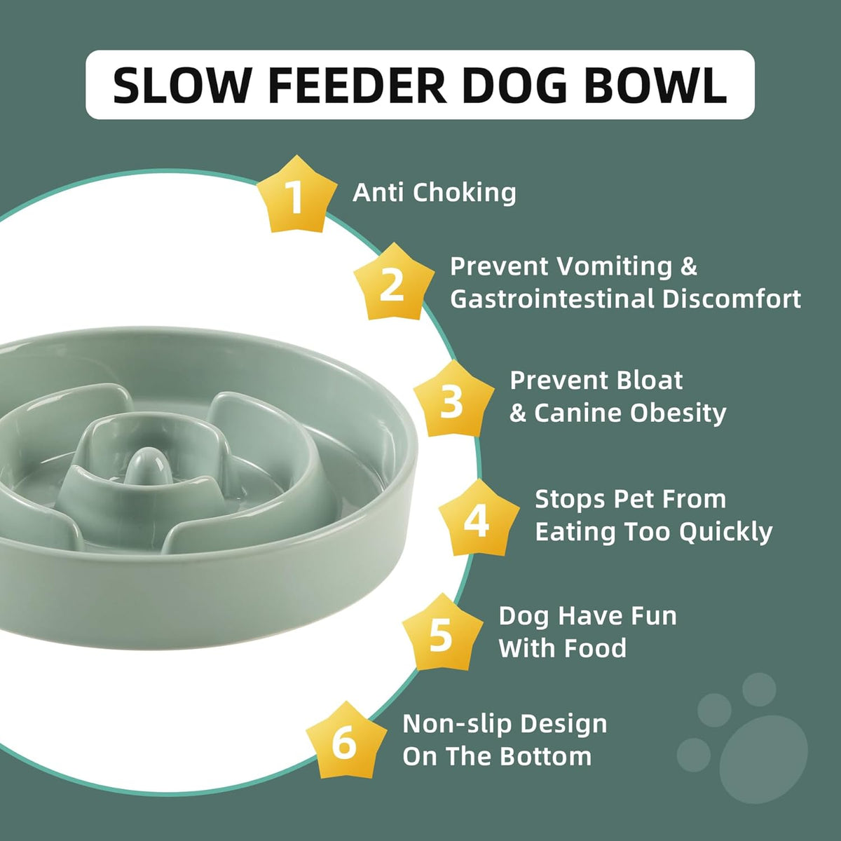8.2inch Ceramic Slow Feeder Dog Bowl for Medium and Large Breed, Puzzle Dog Food Dish