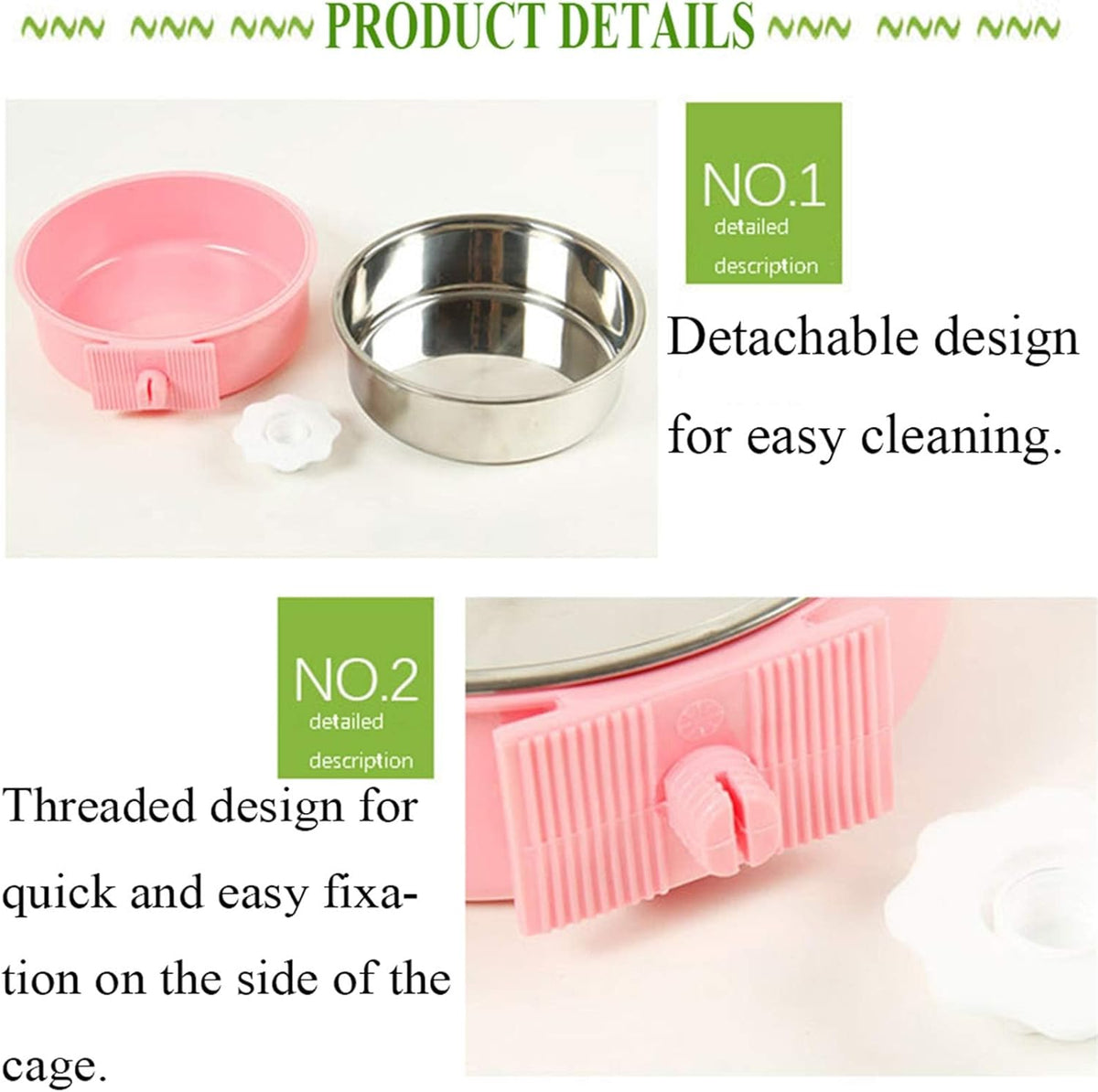 kathson Crate Dog Bowl, Removable Stainless Steel Hanging Pet Cage Bowl Food & Water Feeder Coop