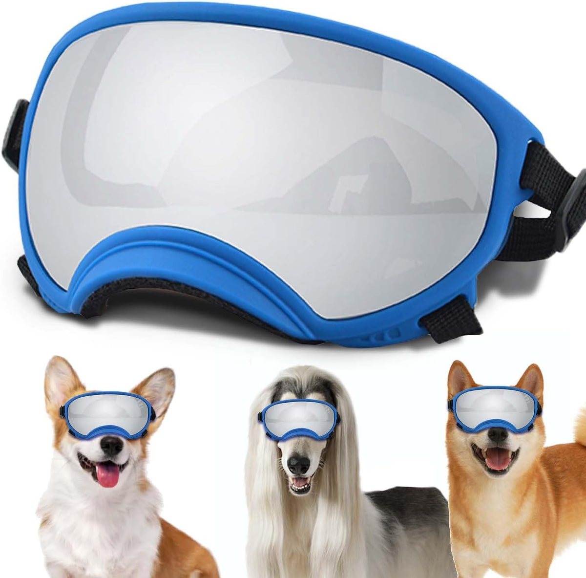 Medium Dog Sunglasses with Adjustable Strap UV Protection, Winproof Dog Puppy Sunglasses, Suitable