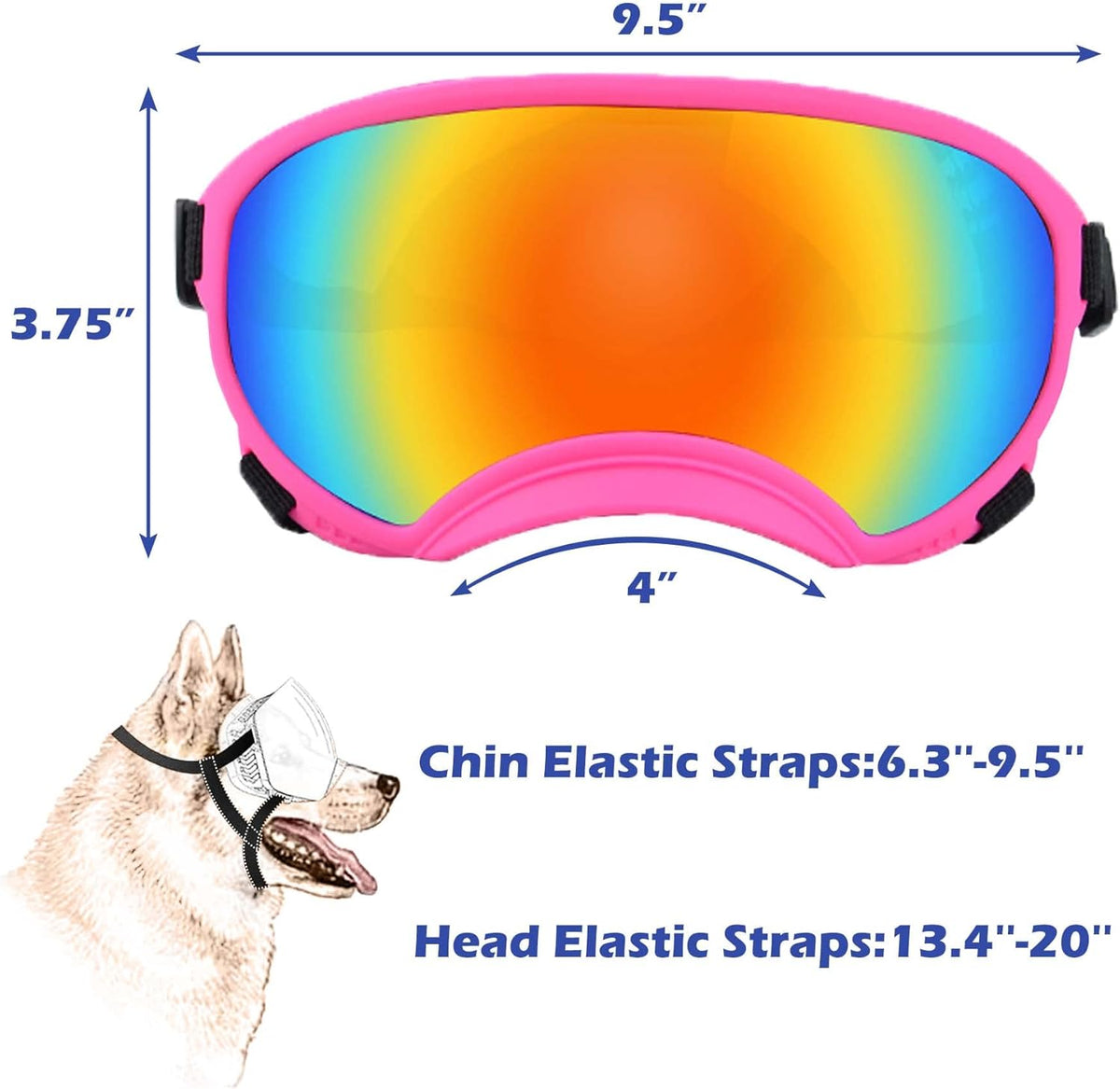 Winproof Large Dog Sunglasses with Adjustable Strap, UV Protection, Soft Goggles for Medium-Large