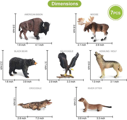 Volnau Safari Animal Figurines Toys 7PCS North America Figures Zoo Pack for Toddlers Kids Christmas