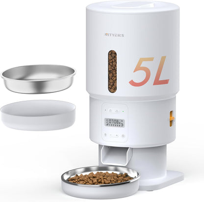 Automatic Cat Feeder - 5L Anti-Clog Cat Food Dispenser with Freshness Preservation, 1-6 Meals/Day