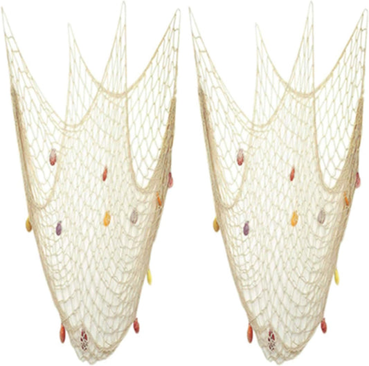 Nature Fish Net Wall Decoration with Shells, Ocean Themed Wall Hangings Fishing Net Party Decor for