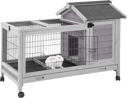 Wooden Rabbit Hutch Indoor and Outdoor, Rabbit Cage with Removable Wire Netting and Leak Proof
