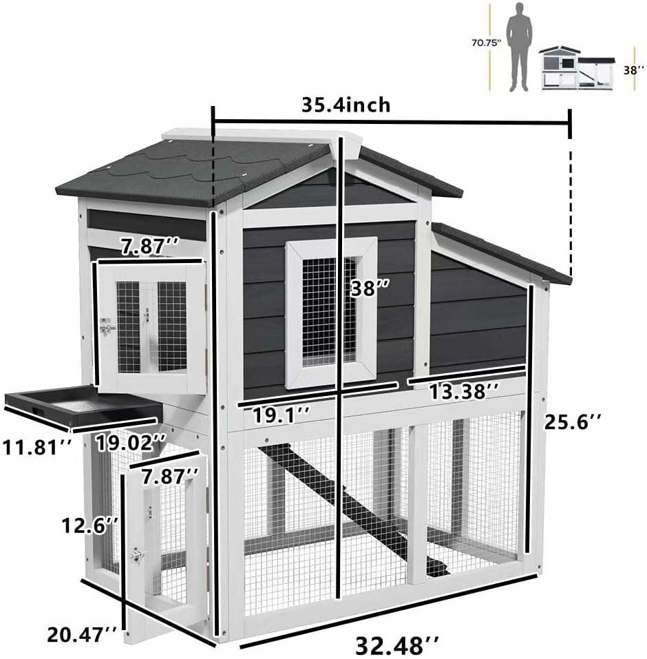 Bunny Cage Premium Rabbit Hutch with Leak-Proof Roof, 2-Story Bunny House for Guinea Pigs &