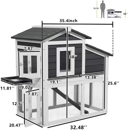 Bunny Cage Premium Rabbit Hutch with Leak-Proof Roof, 2-Story Bunny House for Guinea Pigs &